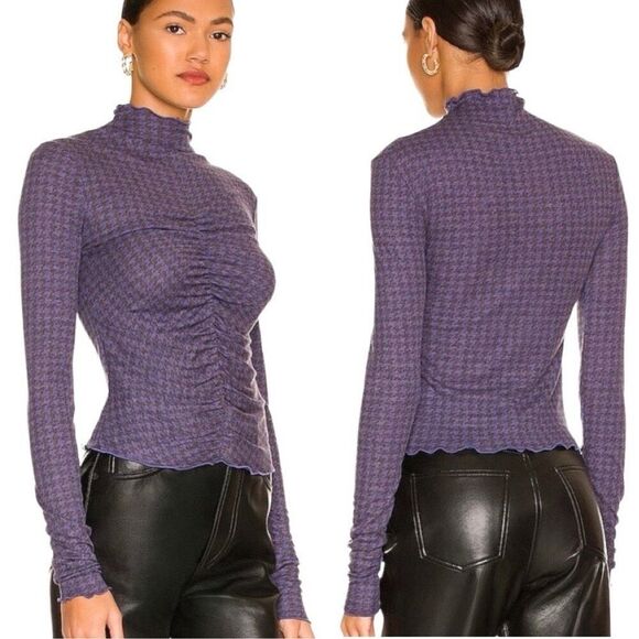 INTIMATELY FREE PEOPLE Women’s Blue Black Houndstooth Little Crush Long Sleeve M - Picture 1 of 7